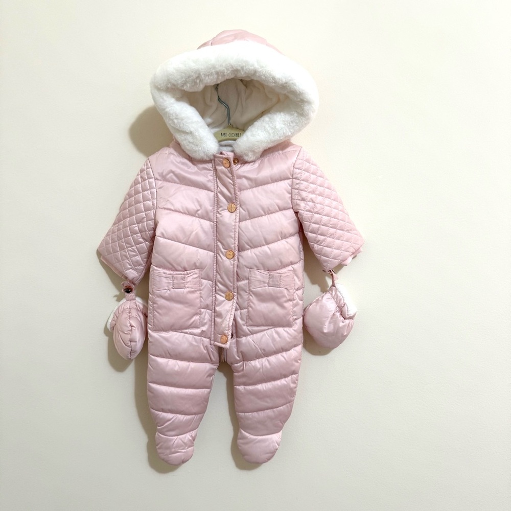 Lipsy Blush Pink Quilted Kids Footie with Hood